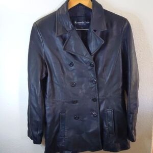 Kenneth Cole Vtg Black Leather Jacket L Goth Biker dramatic